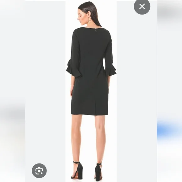 KARL LAGERFELD PARIS Navy Blue Scuba Crêpe Sheath Ruffle Sleeve Dress Sz S - Picture 2 of 16